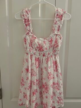 Altar’d State White Floral Sundress with Pink Rose Print